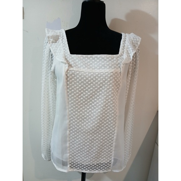 Banana Republic Tops - Banana Republic White Square Neck Ruffle Long Sleeve Blouse Top Size S